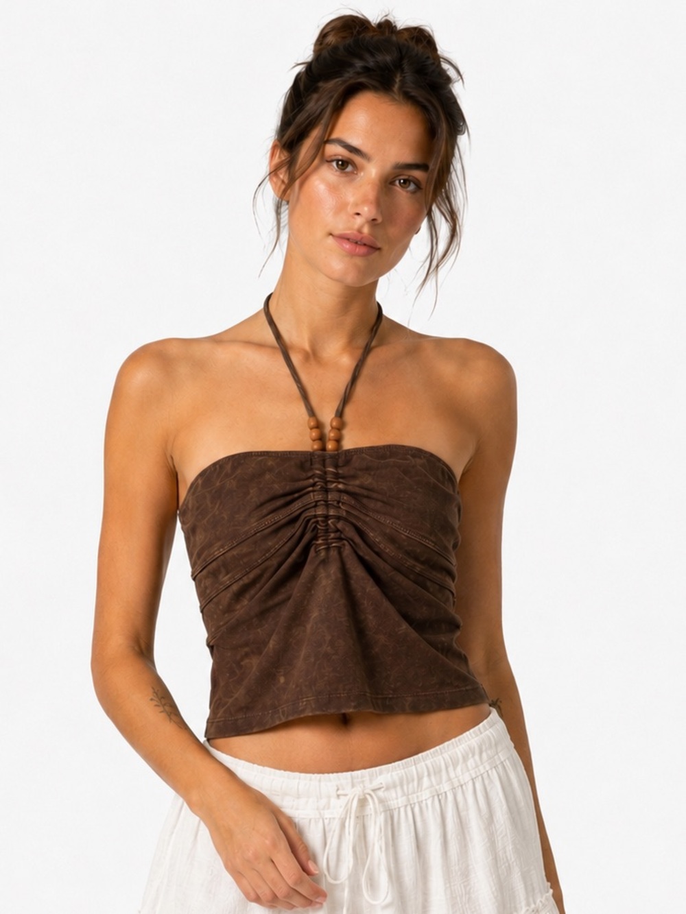 Free People Summer of Love Convertible Bandeau Halter Top wooden beads NWT XL